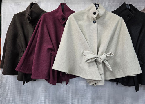 Belted Collar Cape Coat