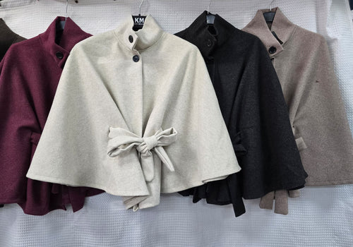 Belted Collar Cape Coat