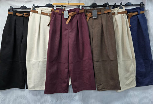 Suedette Belted Barrell Leg Trousers