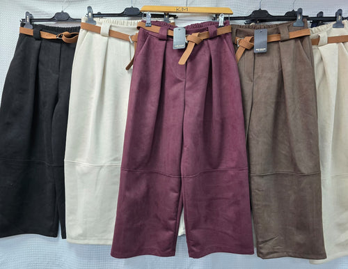 Suedette Belted Barrell Leg Trousers