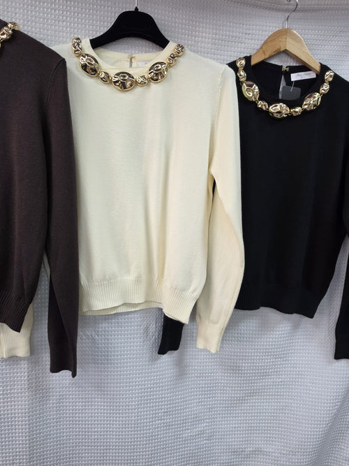 Gold Stone Cotton Fine Knit Jumper