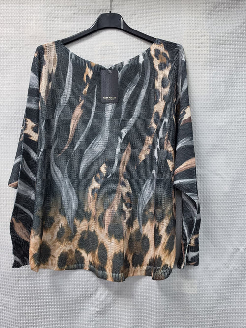 Leopard Wave Fine Mesh Knit Top