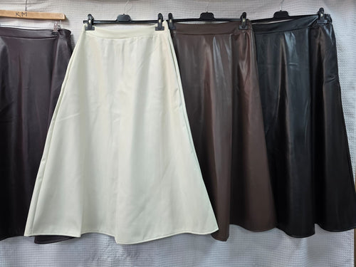 Vegan Leather Look Midi Skirt