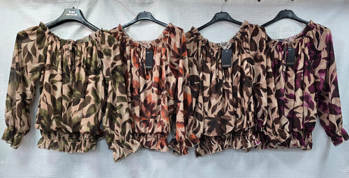 Autumn Petal Bardot Long Sleeve Blouse