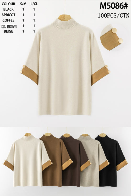 Suedette Sleeve Trim Turtle Neck Knit Jumper