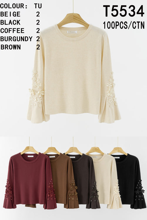Daisy Pearl Fluted Sleeve Knit Top
