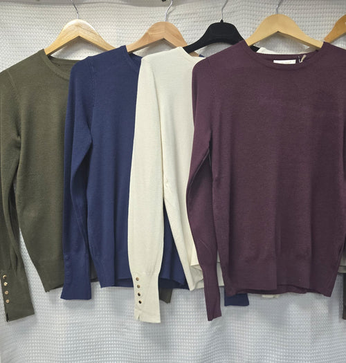 Gold Button Crew Neck Fine Knit