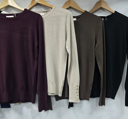 Gold Button Crew Neck Fine Knit