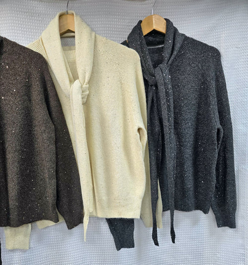 Sequin Lurex Scarf Knit Jumper