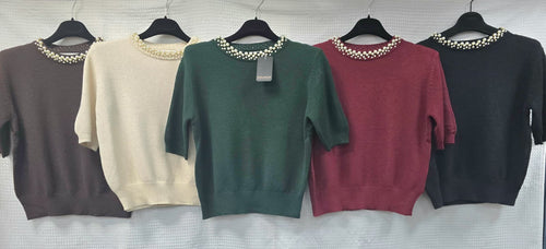 Pearl Neck Fine Knit Top