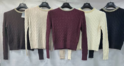 Cable Pearl Crew Neck Fine Knit Top