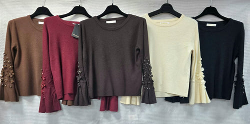 Daisy Pearl Fluted Sleeve Knit Top