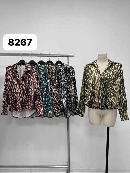 Tonal Print Padded Shoulder Blouse