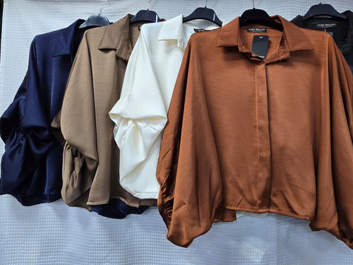 Sateen Balloon Sleeve Shirt