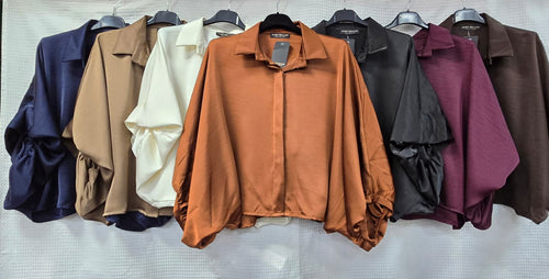 Sateen Balloon Sleeve Shirt
