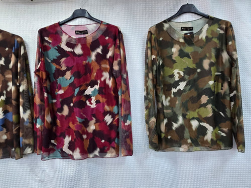 Camouflage Print Fully Lined Mesh Top