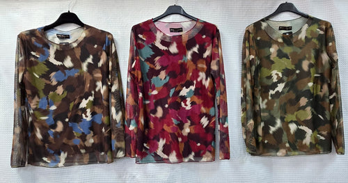 Camouflage Print Fully Lined Mesh Top