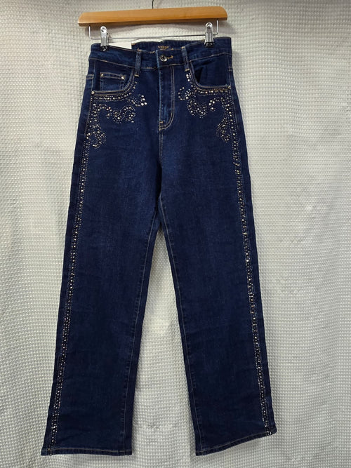 Diamante Stud Trim Wide Leg Stretch Jeans