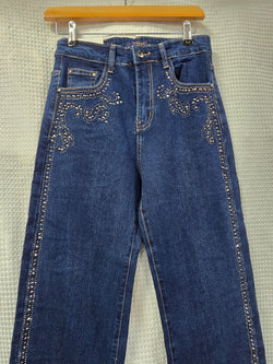 Diamante Stud Trim Wide Leg Stretch Jeans