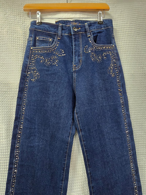 Diamante Stud Trim Wide Leg Stretch Jeans