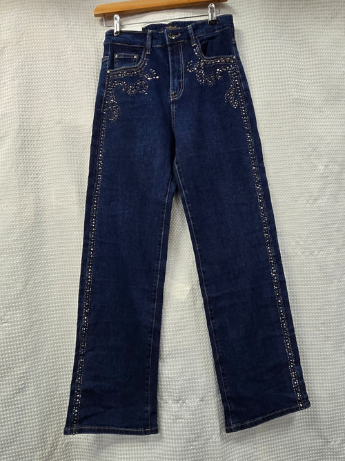 Diamante Stud Trim Wide Leg Stretch Jeans