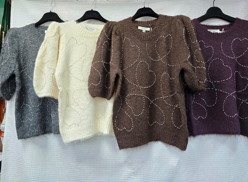 Sequin Heart Soft Touch Short Sleeve Knit Jumper