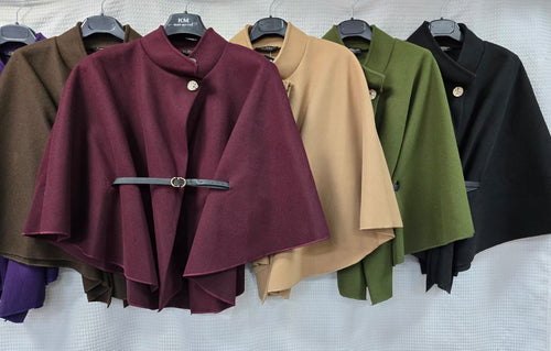 Belted Gold Button Cape Coat