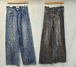 Brown Diamante Embellished Wide Leg Cotton Jeans