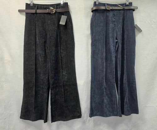 Suedette Belted Seam Front Wide Leg Trousers
