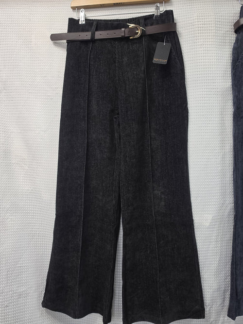 Suedette Belted Seam Front Wide Leg Trousers