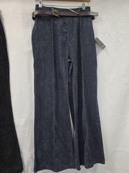 Suedette Belted Seam Front Wide Leg Trousers