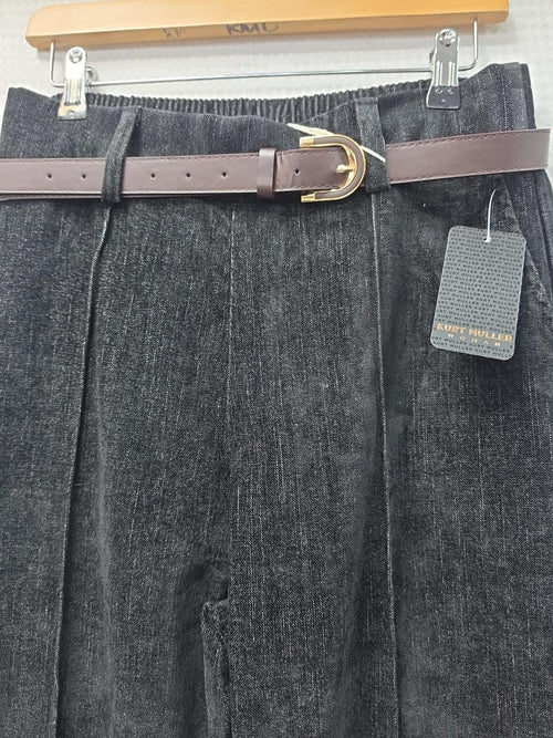 Suedette Belted Seam Front Wide Leg Trousers