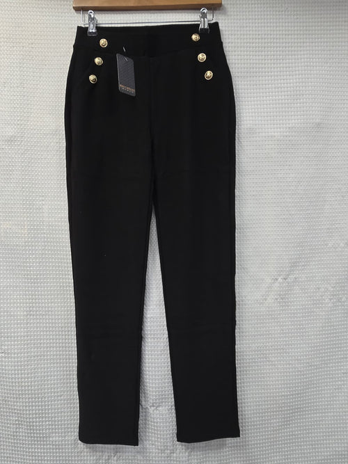 Gold Button Scuba Soft Black Trousers