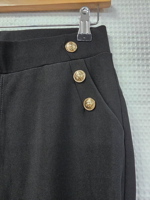 Gold Button Scuba Soft Black Trousers