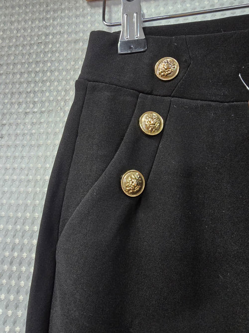 Gold Button Scuba Soft Black Trousers