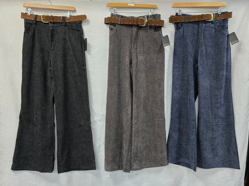 Suedette wide leg trousers with suedette stud belt