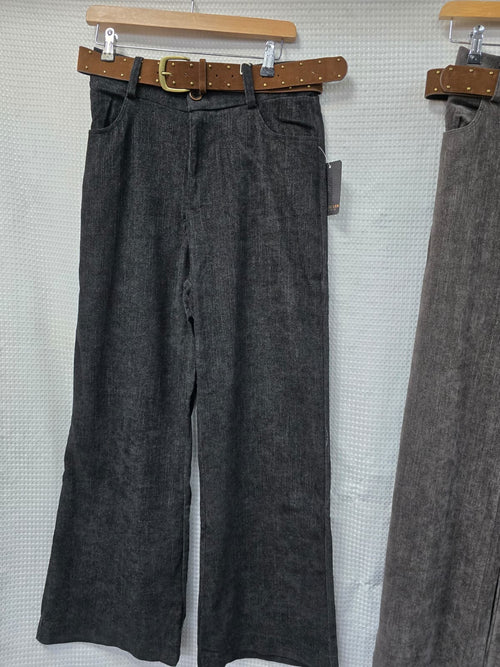 Suedette wide leg trousers with suedette stud belt