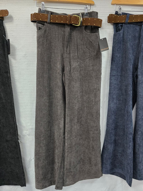 Suedette wide leg trousers with suedette stud belt