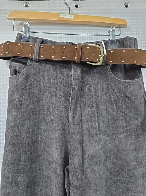 Suedette wide leg trousers with suedette stud belt