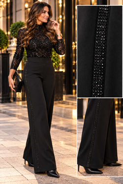 Black diamante side trim scuba soft trousers