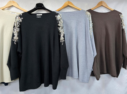 Pearl Sequin Shoulder Relaxed Knit Jumper