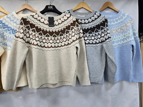 Fairisle Heart Diamante Embellished Wool blend Knit