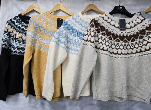 Fairisle Heart Diamante Embellished Wool blend Knit
