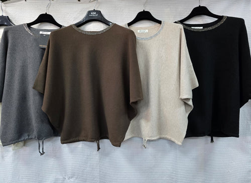 Crystal Neck Toggle Wool blend Knit Jumper