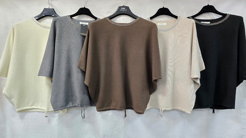Crystal Neck Toggle Wool blend Knit Jumper