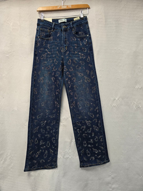 Leopard Crystal Embellished Straight Leg Jeans