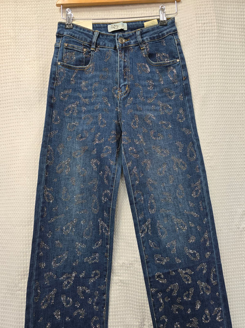 Leopard Crystal Embellished Straight Leg Jeans