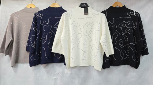 Diamante Swirl Turtle Neck Knit Jumper
