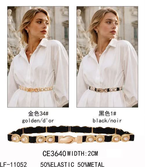 Thin Pearl Embellished Stretch Belt