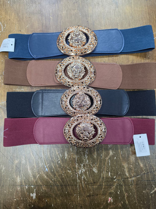 Gold Lion Buckle Thick Stretch Belt